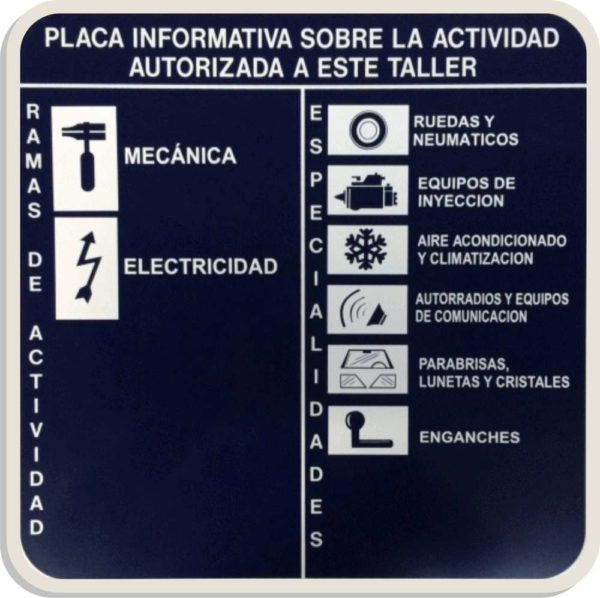 Placa Informativa de Taller Mecánico.